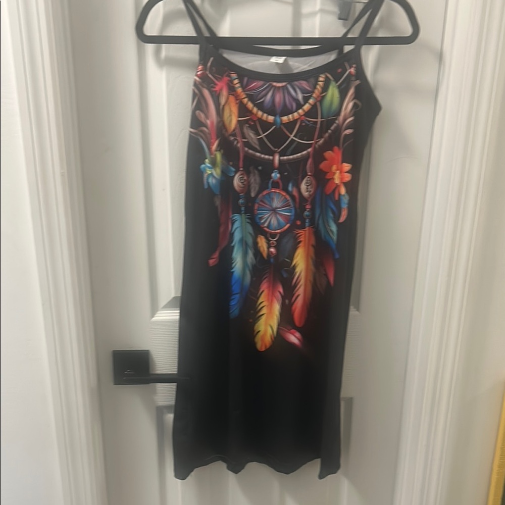 Colorful Feather Print Dress NIP